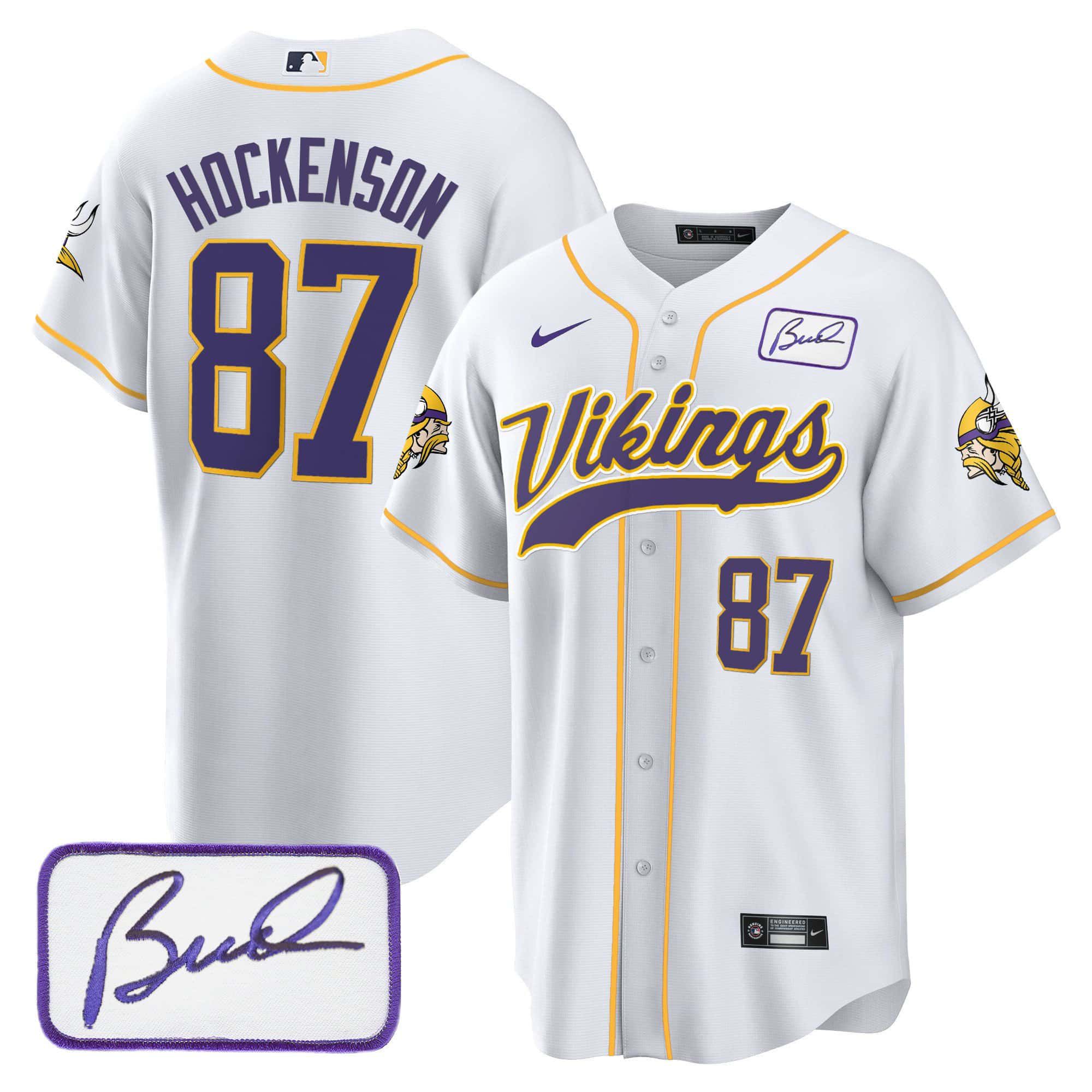 Men Minnesota Vikings #87 Hockenson White 2024 Nike Bud Grant Patch Classic Baseball NFL Jersey